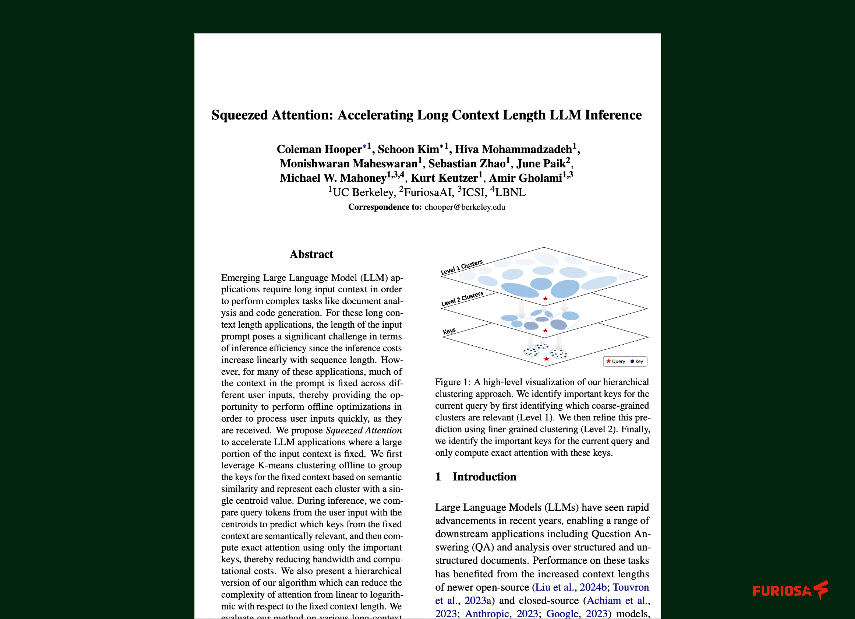 The first page of the Squeezed Attention: Accelerating Long Context Length LLM Inference paper