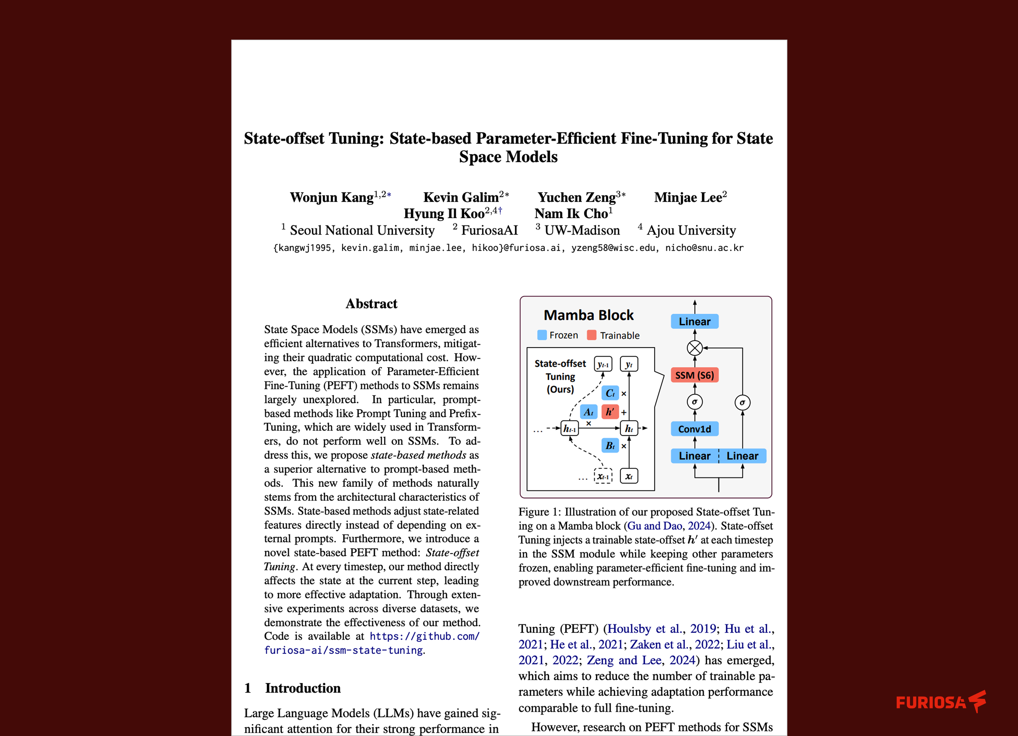 The first page of the State-offset Tuning: State-based Parameter-Efficient Fine-Tuning for State Space Models paper