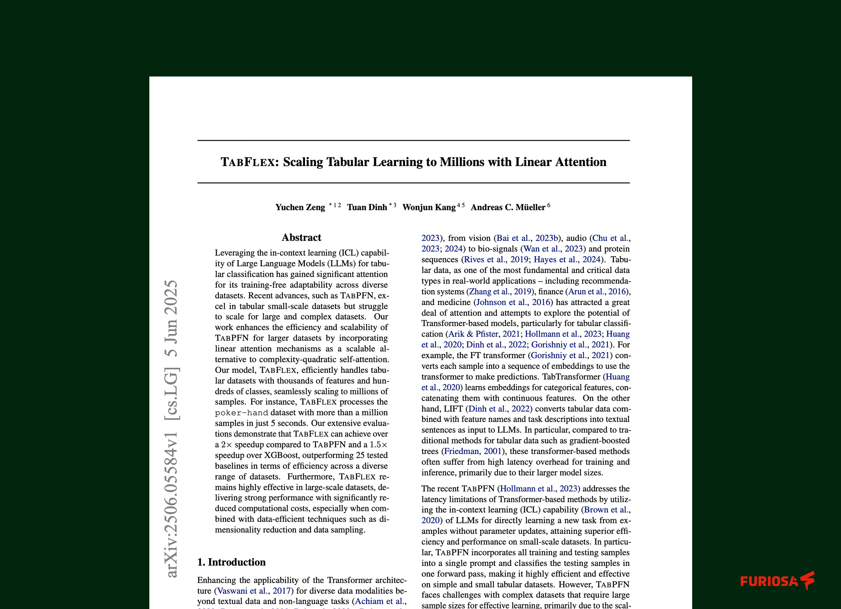 The first page of the TabFlex: Scaling Tabular Learning to Millions with Linear Attention paper